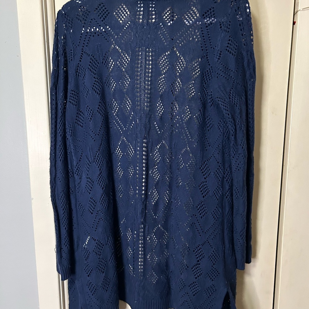 Market & Spruce Navy Open-Knit Cardigan - Picture 3 of 4